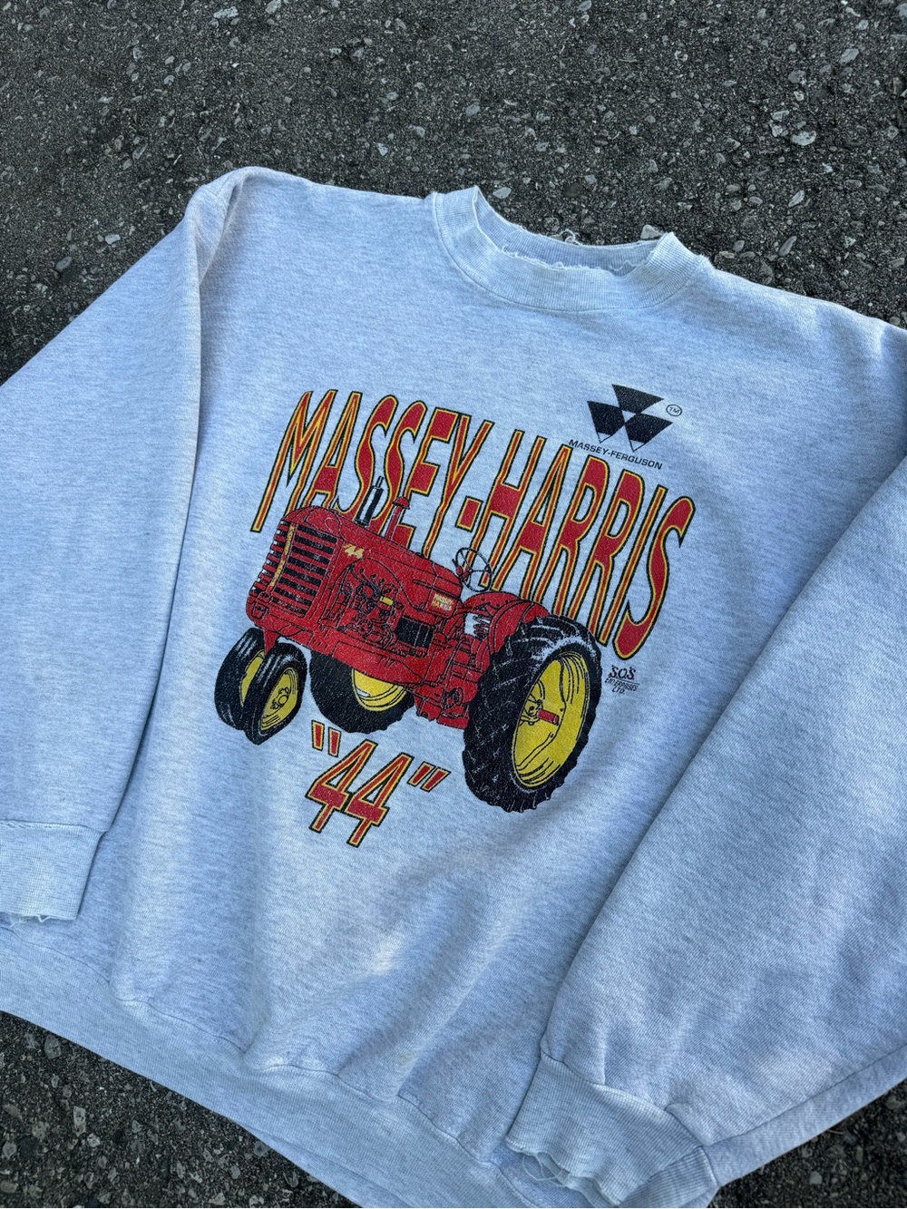 Men's Massey Harris Gray Crewneck Sweatshirt with Red Tractor Graphic Vintage